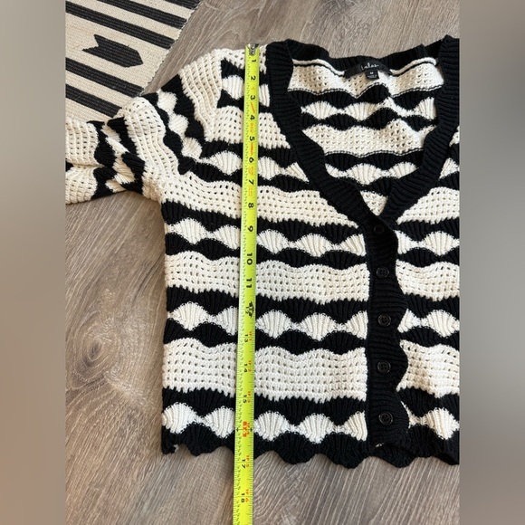 Lulus Stylish Bliss Ivory and Black Striped Crochet Cardigan Medium - Picture 7 of 8